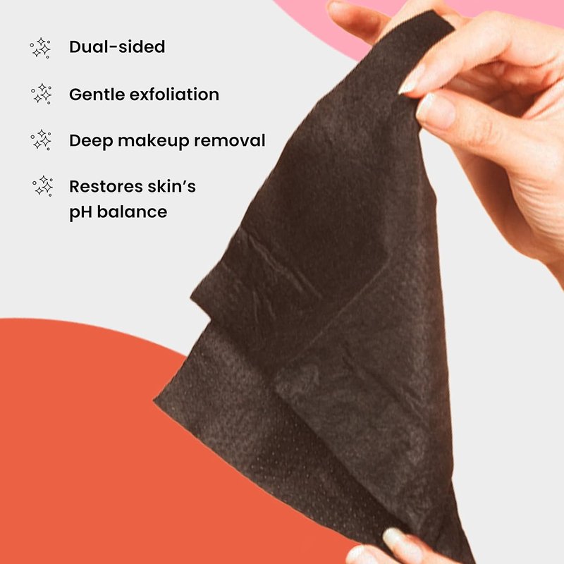 Activated Charcoal Face Wipes - Dual-Sided Cleansing Cloths for Makeup Removal | Exfoliating AHA, Pore Cleansing, Travel Size - 25 Pcs