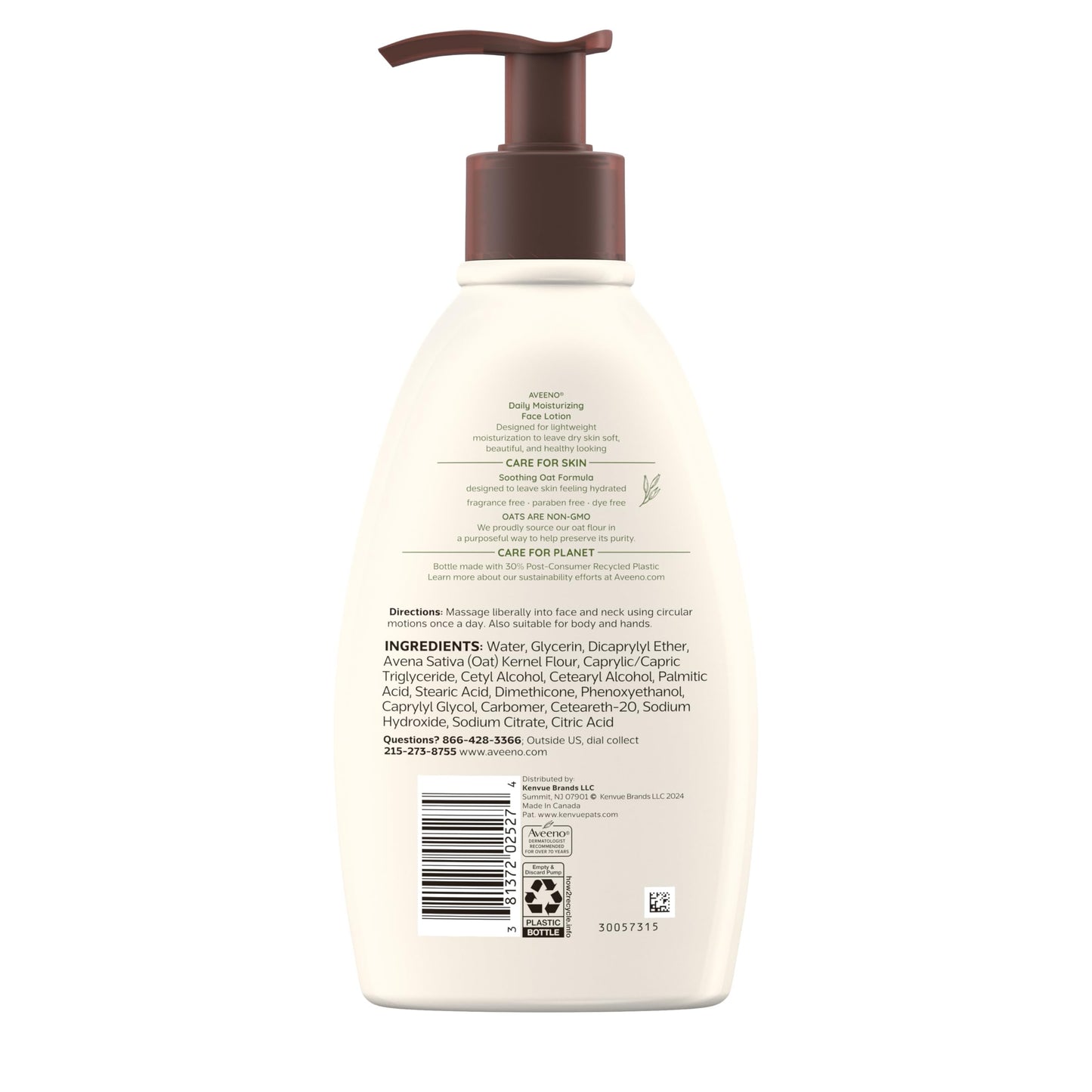 Aveeno Daily Moisturizing Face Lotion with Soothing Prebiotic Oat, Gentle Lotion Nourishes Normal to Dry Skin With Moisture, Sensitive Skin, Fragrance-Free, 12 fl. oz