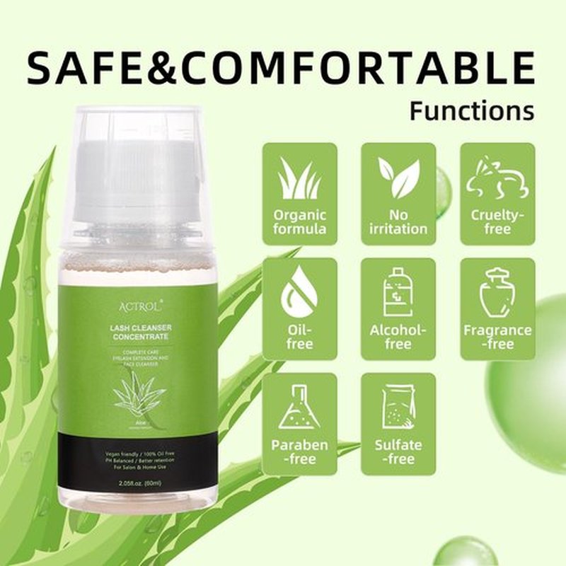 ACTROL Eyelash Cleanser Concentrate 60ml Aloe Professional Lash Shampoo Foaming Cleanser DIY Wash for Extensions Lashes with Salon Home Care-Makes 6 Bottles