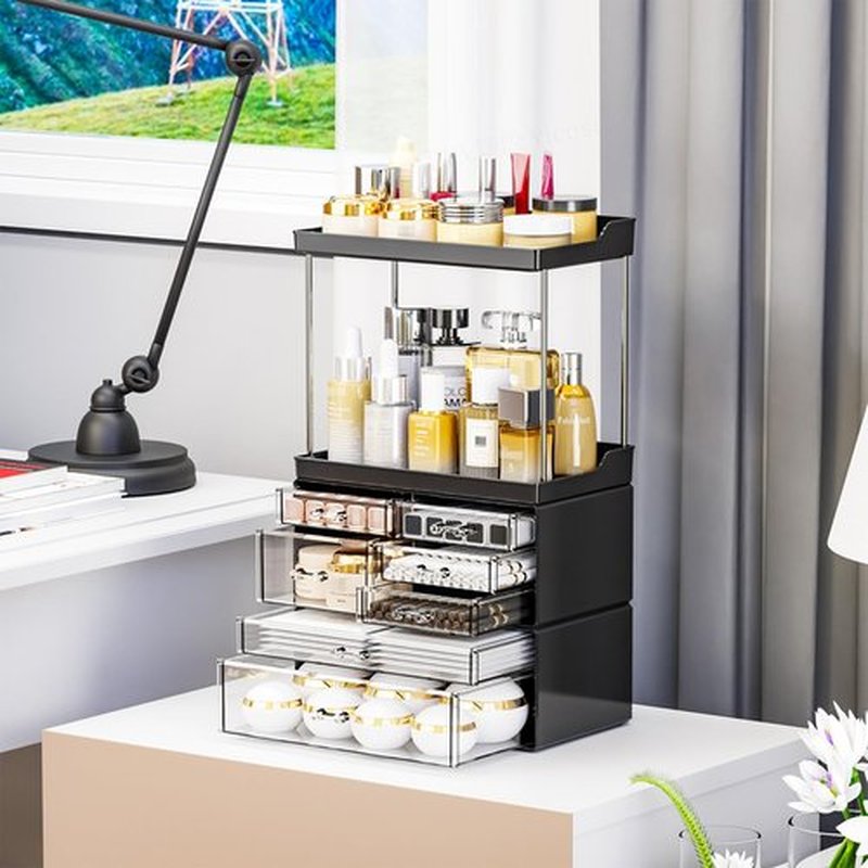 Yieach 3 Pack Clear Makeup Organizer With Drawers - Stackable Design,19.1" Tall Large Capacity - Suitable as Bathroom Counter Organizer,Vanity Perfume Organizer,Dresser Top Organizer for Bedroom