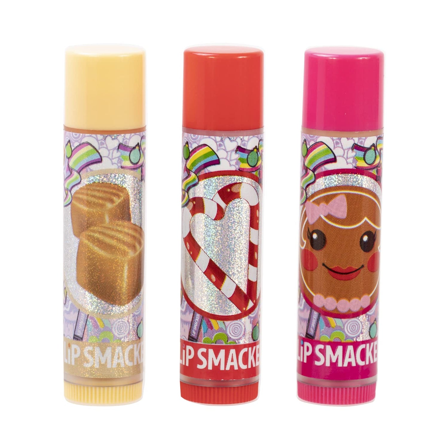 Lip Smackers Flavored Lip Balm Tropical Fever - Moisturizing, Soothing Trio Pink Gingerbread, Candy Cane, Caramel
