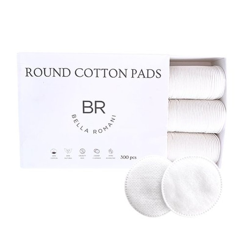Bella Romani Cotton Rounds Makeup Remover Pads - Pack of 300 - Organic Pads, Lint Free, Eco-Friendly, Compostable, Unique Triple Layers & Ultra Soft - Nail Polish Remover (White, 300 Count)