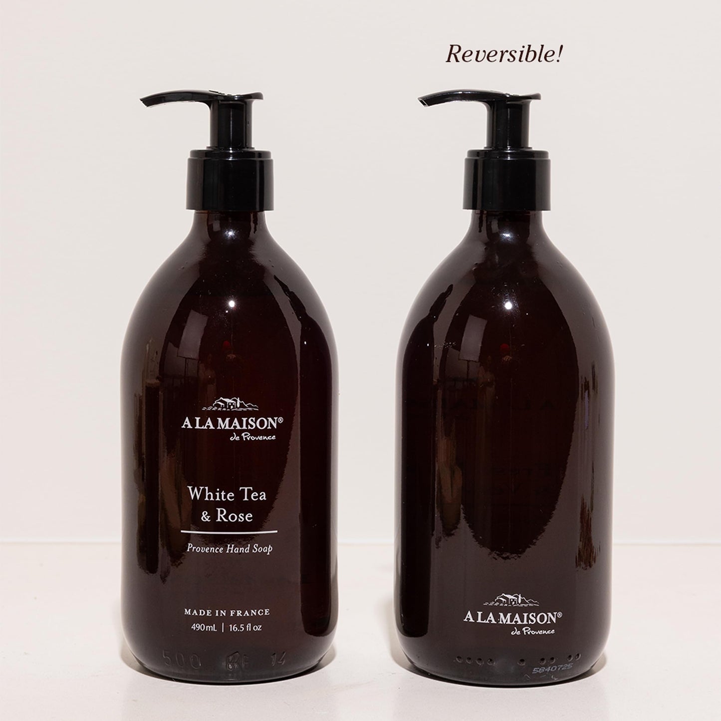 A LA MAISON Hand Soap Gift Set – Glass Hand Wash, Eco-Friendly & Recyclable – Plant-Based, Biodegradable, Made in France – 16.9 fl oz – Amber Collection (White Tea & Rose, Hand Soap)