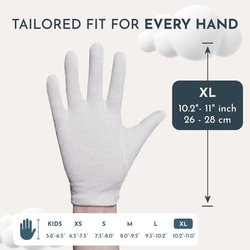 Gaxcoo Cottonnerie X-Large 8 Pairs Cotton Moisturizing Gloves for Dry Hands & Eczema, Overnight Lotion & Spa Treatment for Women & Men, Reusable, Free Washing Bag