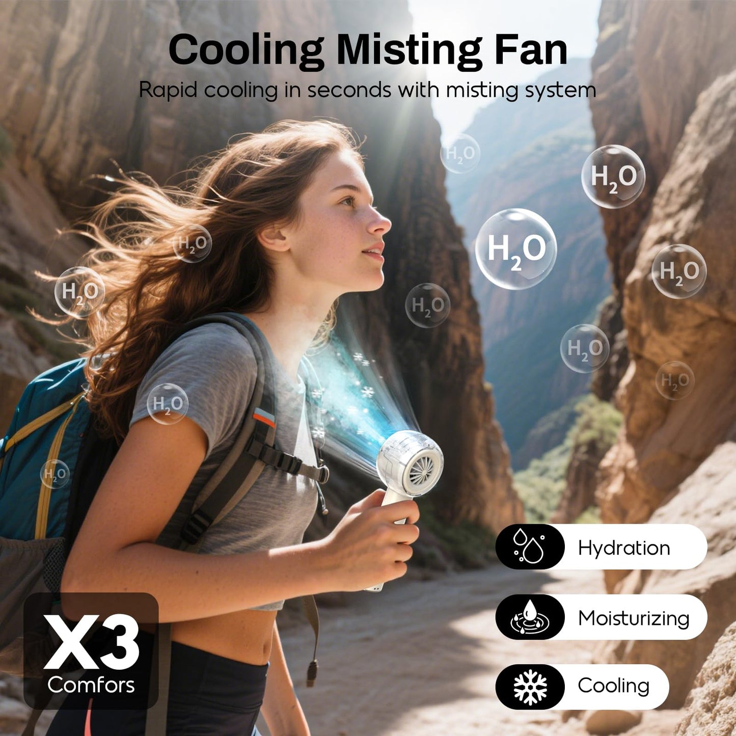 Misting Portable Handheld Fan, Powerful Turbo Motor, 6000mAh Rechargeable Battery, Personal Mini Fans with 4 Strong Wind, Cooling Gadgets for Travel, Camping, Beach, Outdoor, Gifts for Women Men-Ivory