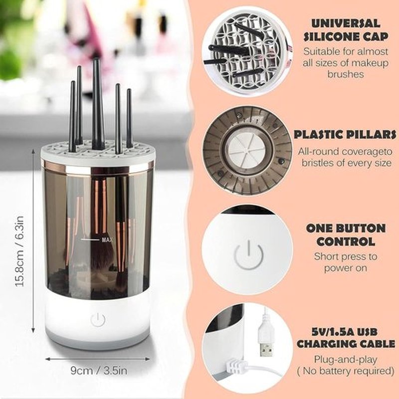 Beauty Swirl Cosmetic Brush Cleaner, Cozy Luna Brush Cleaner, Makeup Brush Cleaner, Automatic Spinning Makeup Brush Cleaner Fit for All Size Makeup Brush (2pcs Black)