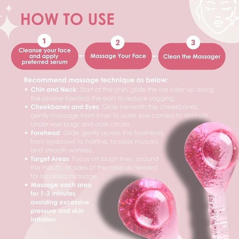 Ice Globes for Face Eye, Facial Ice Globes Cooling Ball Sculpting Beauty Tool, Skin Care Icy Roller Reduce Eye Puffy Rednes Wrinkles, Frozen Globes Cryo Stick for Home Spa Relax, Glitter Pink