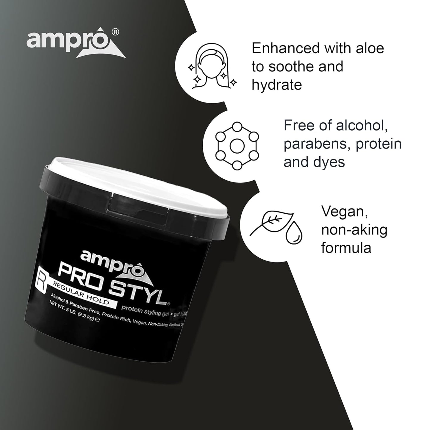 AmPro Pro Styl Styling Gel 80 OZ - Alcohol-Free, Vegan Formula for Flexible Hold - Non-Flaking, Strengthens All Hair Textures