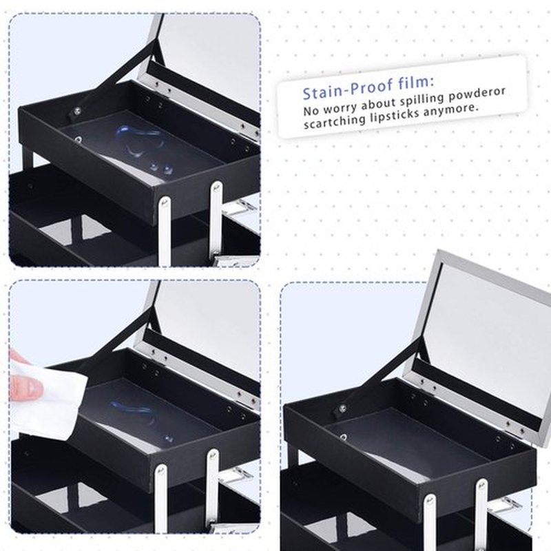 Joligrace Makeup Box Cosmetic Train Case Jewelry Organizer Lockable with Keys and Mirror 2-Tier Tray Portable Carrying Travel Storage Box for Girl - White Floral
