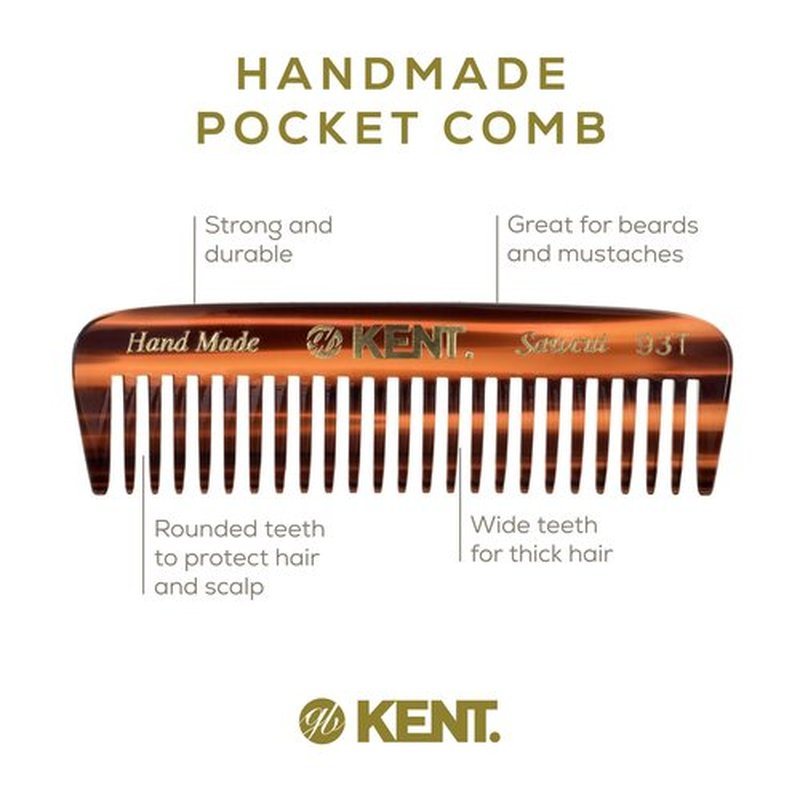 Kent 93T Mini Beard Comb for Men, Wide Tooth Men's Comb, Mustache Comb and Beard Combs for Facial Hair, Small Pocket Sized Travel Comb, Mini Comb Detangle Comb for Beard Detangling Comb
