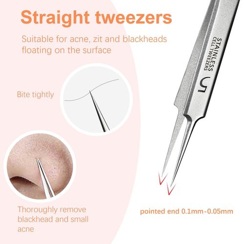 WSYUB Professional Blackhead Tweezers,High Hard Stainless Steel Blackhead Remover Tweezers, Precision Pimple Popper Tool Kit, Blackhead Extractor
