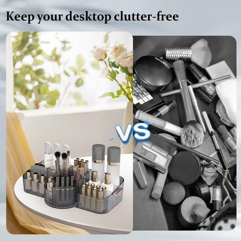 Aieyaki Rotating Makeup Organizer Cosmetic Display Case, Used for Vanity Makeup Brushes, Lipstick, Perfume and Various Skin Care Products - Spacious and Fashionable Storage Solution(Transparent Grey)