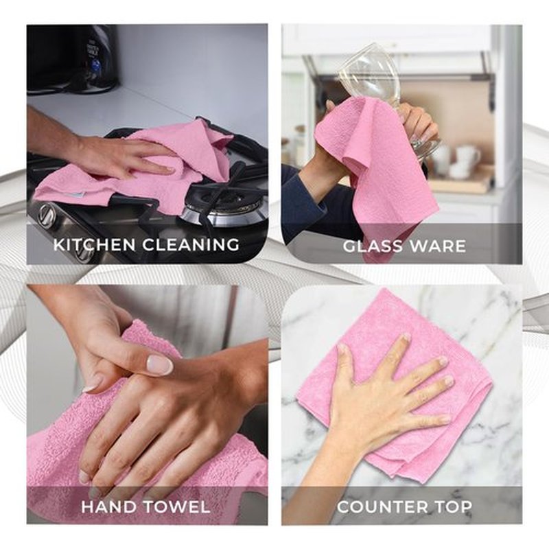 Avalon Towels Cotton Washcloths – (Pack of 24) Size 12x12 Inches, 100% Ring Spun Cotton, Soft & Absorbent Face Towels, Gym Towels, Hotel and Spa Quality, Reusable Fingertip Towels (Pink)