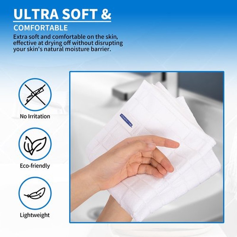 HOMERHYME White Hand Towels, 6 Pack 25''*15'' Microfiber Hand Towels for Bathroom Kitchen, All-Purpose Quick Dry Lint Free Soft Absorbent Checkered Washcloths BathTowel Bulk for Travel Gym Hotel
