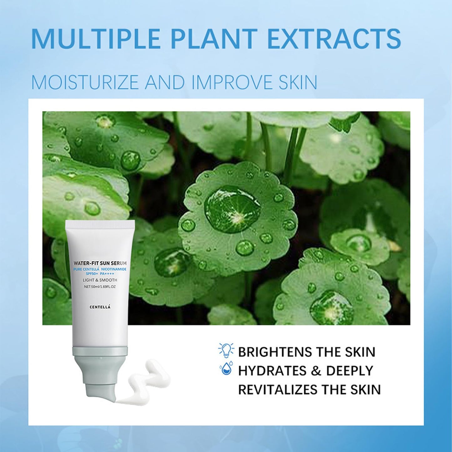 Centella Sunscreen SPF 50, Long-Lasting Protection, Nourishing Skin Protection and UV Defens,Centella Madagascar Sunscreen,Moisturizing Non-Sticky Centella Water-Fit Sun Serum for All Skin