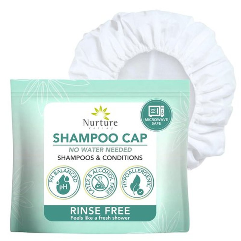 No Water Rinse Free Shampoo Cap by Nurture | Microwavable Hair Washing & Conditioning Shower Caps | Waterless Bathing | Disposable & Hypoallergenic for Adults, Bedridden & Elderly