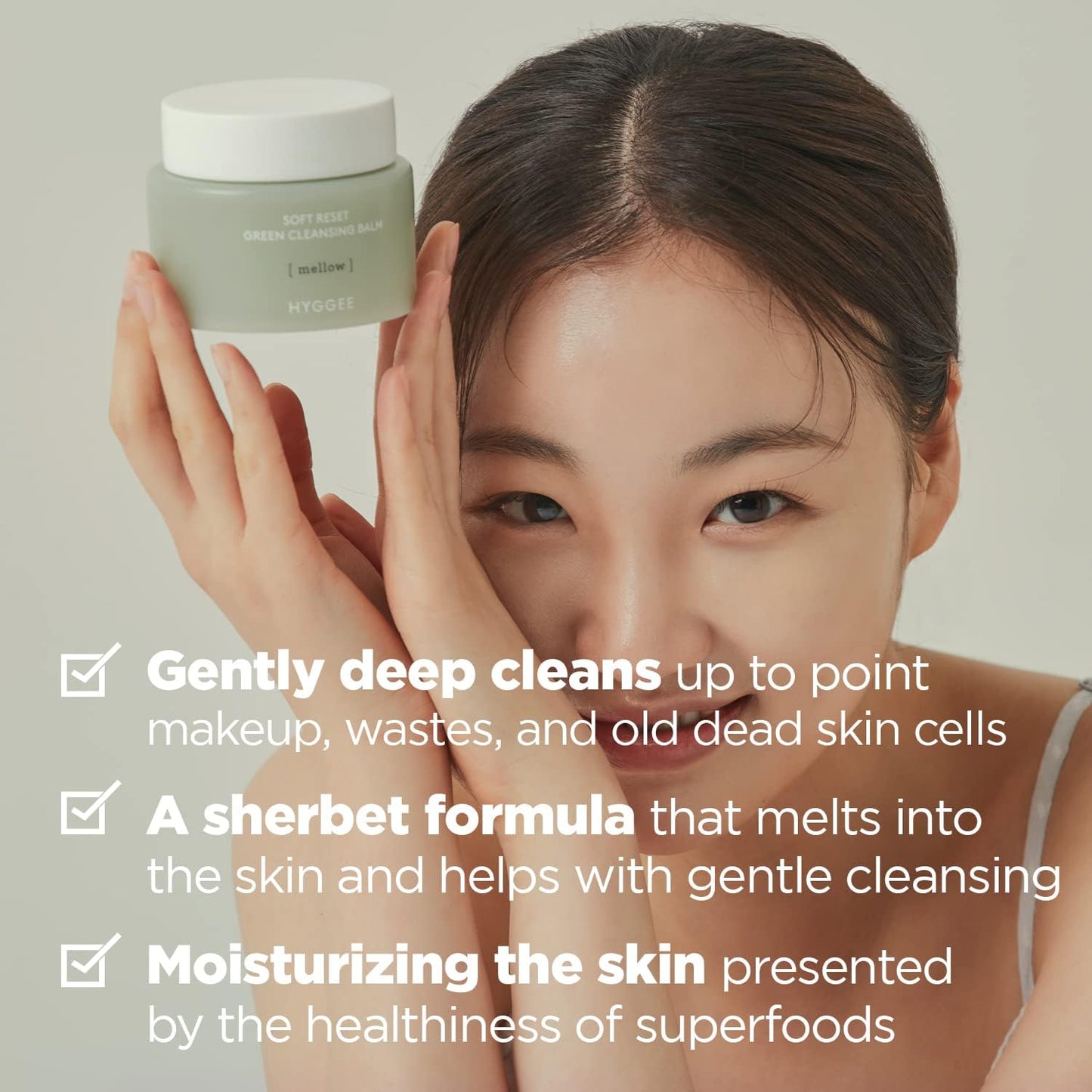 KSBC HYGGEE Soft Reset Green Cleansing Balm - Vegan Gentle Makeup Remover Sherbet Milky Oil Based Cleanser, Tea Tree Extract & Jojoba Oil, Hypoallergenic for Sensitive Skin, 3.38oz.