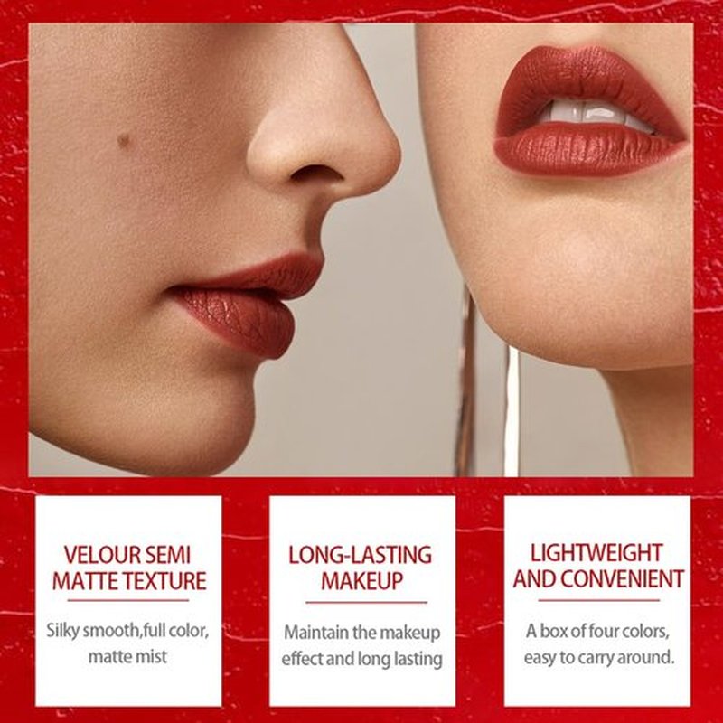 FYEBOO 4 Colors Mini Matte Lipstick Little Tube Lip Stain, Velvet Smooth Lip Stick, Long Lasting & Waterproof 24 Hours Non-Sticky Labiales Lipstick (Set C)