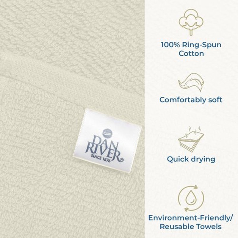 DAN RIVER 100% Cotton Washcloths 24 Pack Premium Quality Face and Body Cloth, Quick Dry Essential Towels for Bathroom, Hand, Kitchen & Cleaning, Baby Washcloths | 12X12 in | 400 GSM | Cannoli Cream