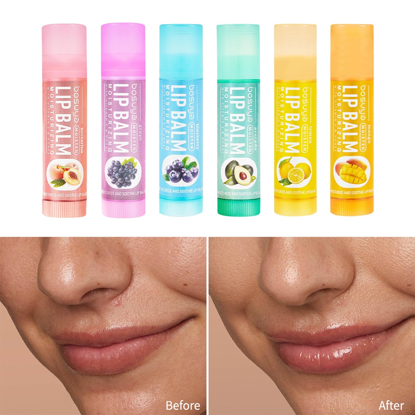6 Flavors Lip Balm Set-Gentle Hydration for Dry & Sensitive Lips, All-Day Moisture Hydrating & Repairing for Delicate Lips Smooth Non-Greasy