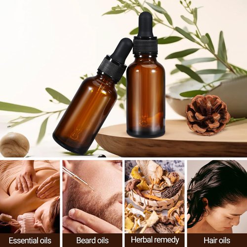 UMETASS Amber Glass Dropper Bottle 1oz with Glass Pipette, 30ml Glass Eye Dropper Bottles Leakproof Glass Tincture Bottles for Travel Essential Oils (6 Pack)