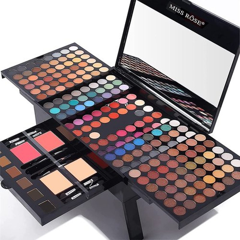 MISS ROSE 190 Colors Cosmetic Make up Piano Box Set,Combination with Eyeshadow /Facial Blusher /Eyebrow Powder /Eyeliner Pencil /Mirror,All-in-1 Makeup Gift Set (Color B)
