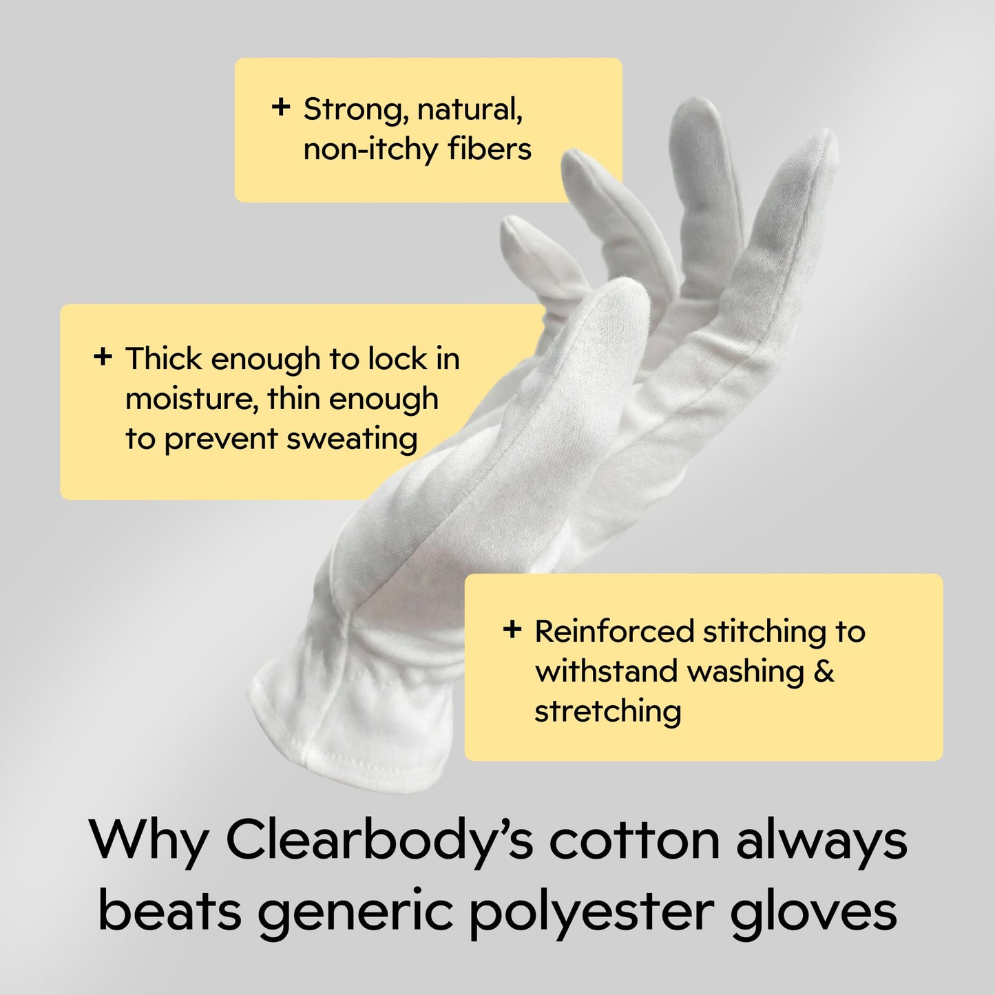 Clearbody Organics 100% Cotton Gloves for Dry Hands Sleeping, L, 5 Pairs