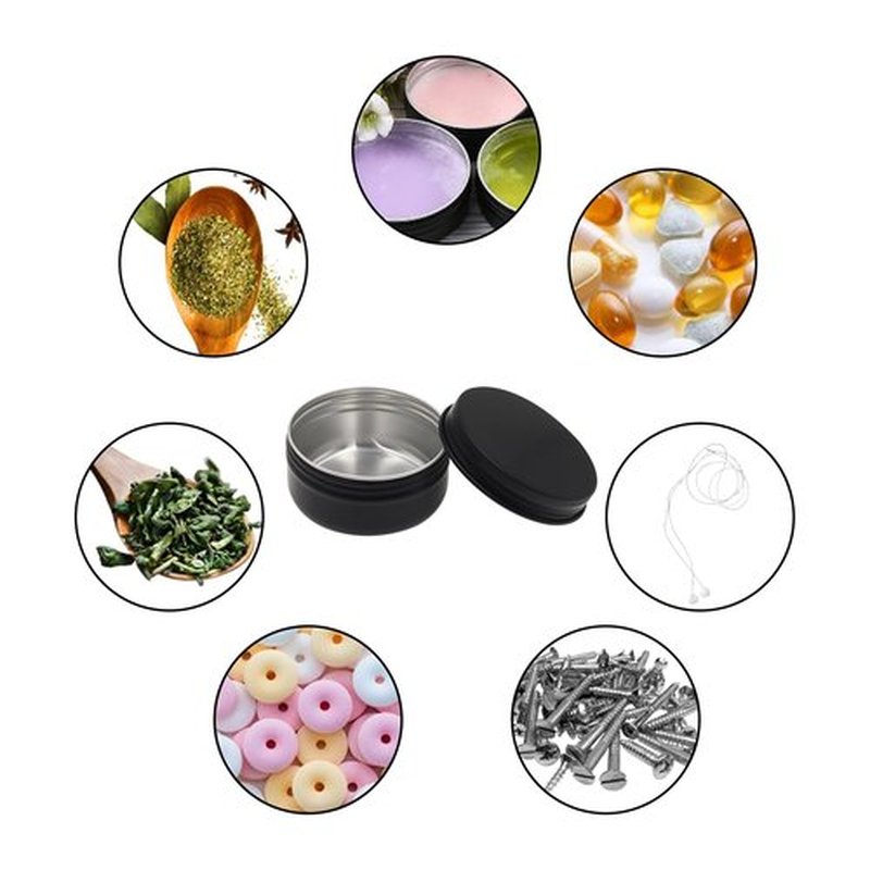 Aluminum Tin Jars Containers,ULIFESTAR Leak Proof Cosmetic Tin Jars Containers,Round Tin Cans with Lids,10PCS Black Cosmetic Sample Refillable Containers for Spice (1.76 ounces 57*27mm/2.24*1.06")