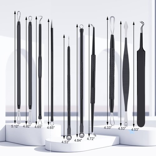 Pimple Popper Tool Kit 10 Pcs, MENOLY Newest Blackhead Remover Pimple Comedone Extractor Tools for Easy and Fast Removal of Blackheads, Pimples and Blemish on Face, with Elaborate Leather Bag