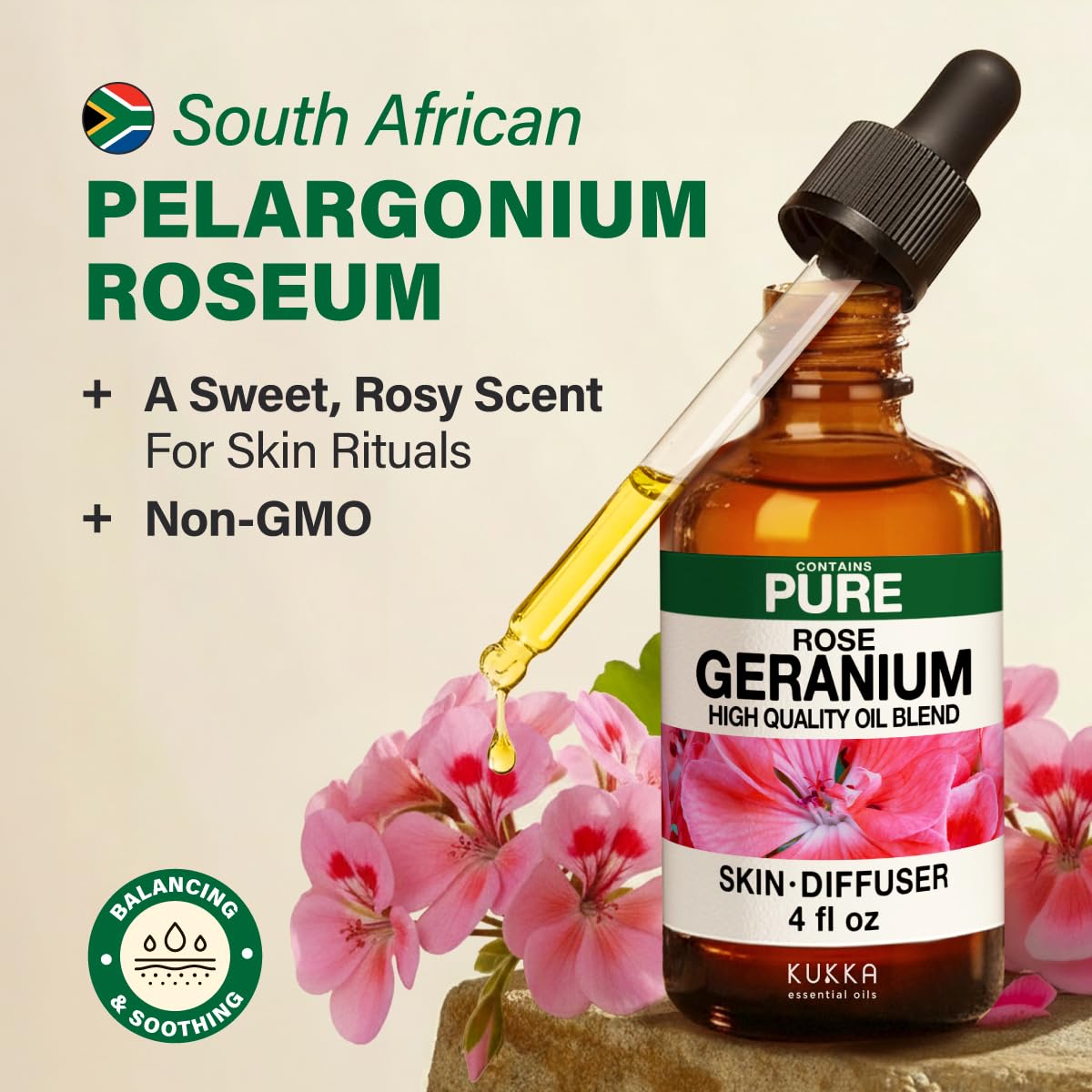 100% Pure Rose Geranium Oil - 4 Fl Oz Rose Geranium Essential Oil for Hair, Skin, Diffuser, Aromatherapy & DIY Soap Making Scent