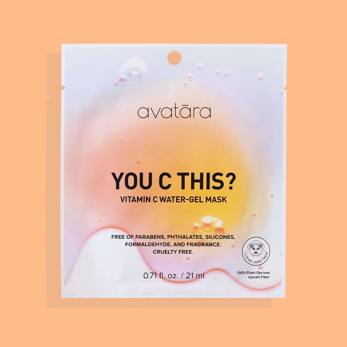 Avatara - You C This? Vitamin C Water-Gel Mask, Hydrating Mask, Sheet masks with Niacinamide and Hyaluronic Acid, Facial Mask Made with Natural Fibers, Paraben-Free Vitamin C Face Mask, 0.71 fl.oz