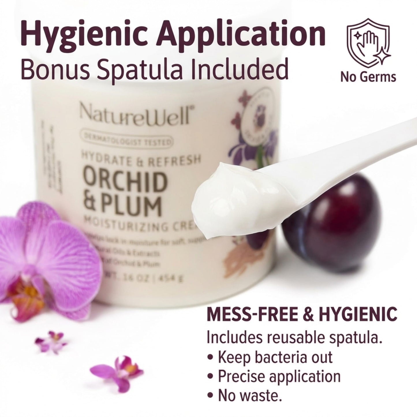 NATURE WELL Orchid & Plum Body Cream, Moisturizing Cream for Dry & Sensitive Skin, Hydrating Body Moisturizer with Natural Oils & Extracts, Orchid & Plum Fragrance, Dermatologist Tested, 16 Oz