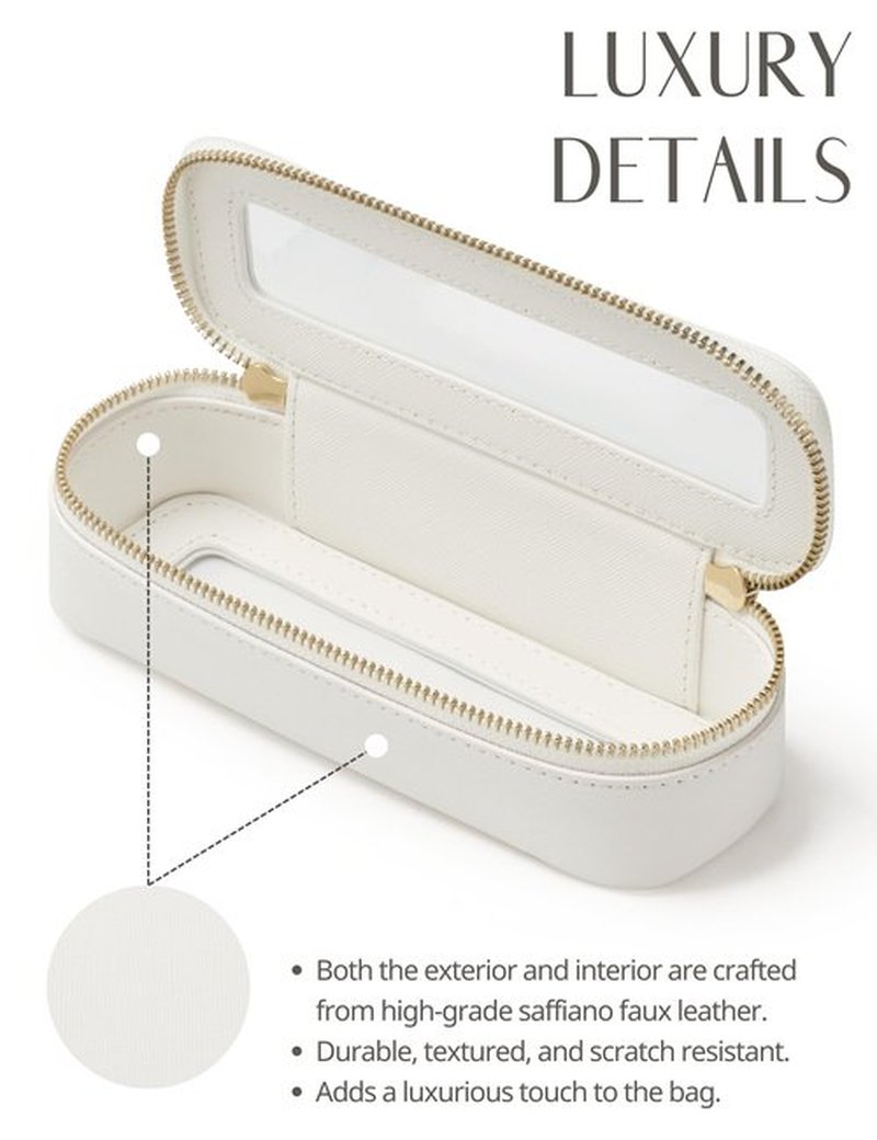 Popvibe Slim Makeup Brush Bag Travel Clear Toiletry Bag for Women Cute White Make Up Bag for Traveling Cosmetic Bag Organizer Waterproof Tansparent Beauty Makeup Case