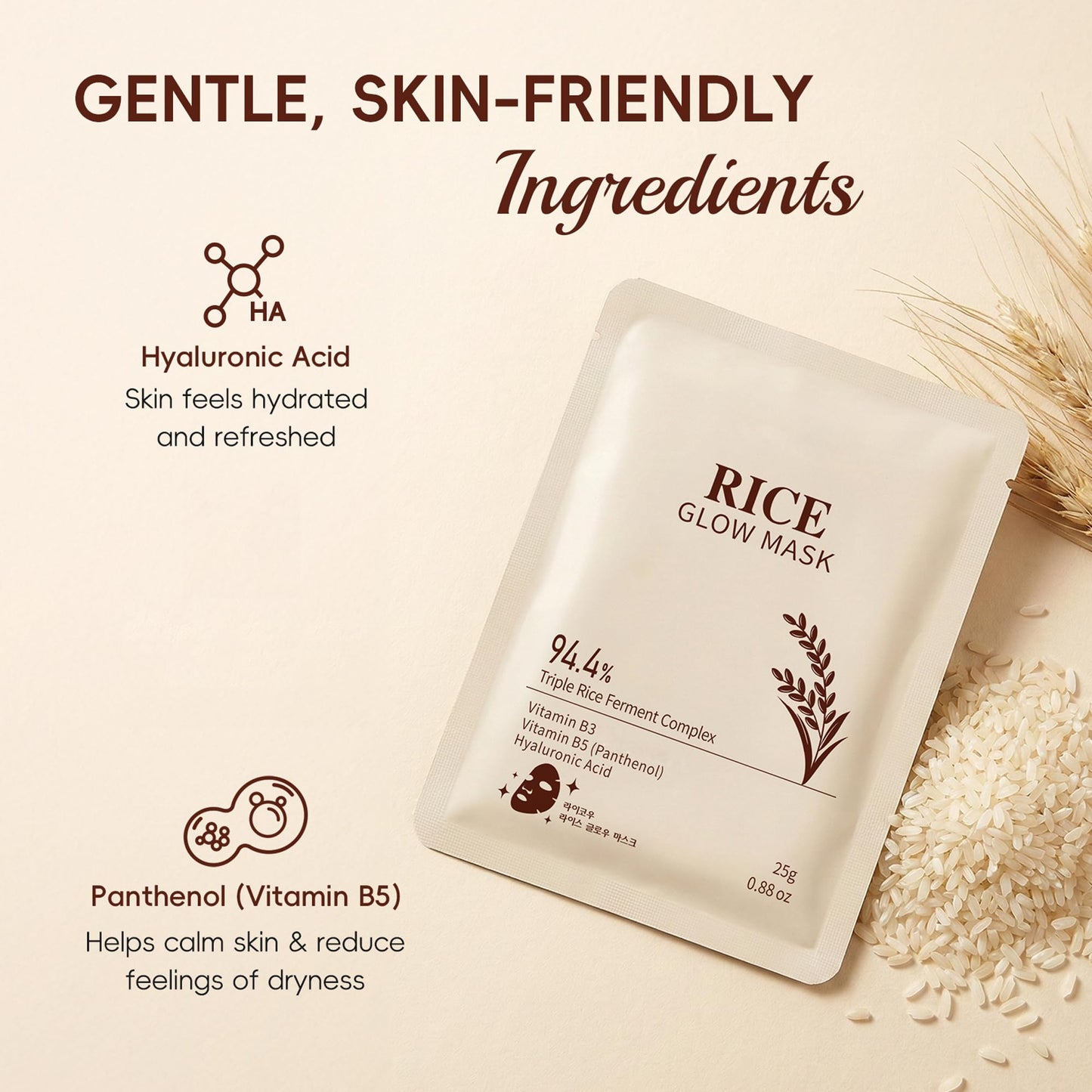 BEUKING Rice Glow Mask with 94.4% Fermented Rice Extract – Skincare Face Mask for Moisturizing Skin, Deeply Hydrating Overnight Facial Mask with Hyaluronic Acid for Women