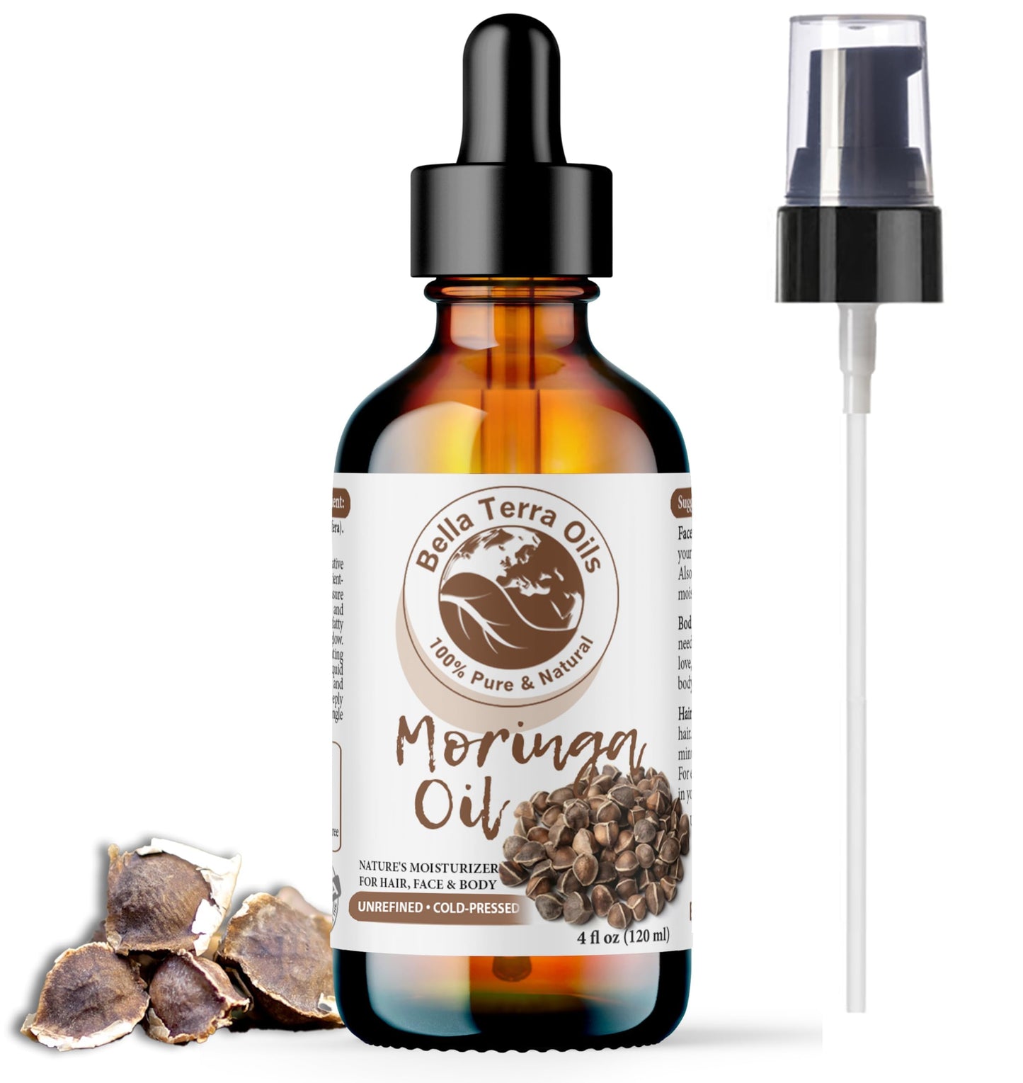 Bella Terra Oils - Natural Moringa Seed Oil 2oz - A Blend of Nature's Best, High in Oleic Acid & Vitamin E, For a Touch of Luxurious Smoothness