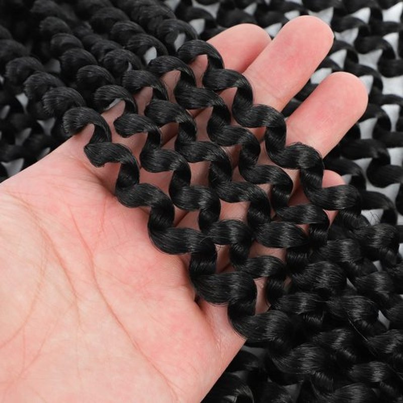 132 strands Passion Twist Hair Water Wave Black Color Curly Crochet Braids For Bomb Twists Goddess locs 18inch Long Bohemian Curl Synthetic Braiding Hair Extensions (18inch, 1B)