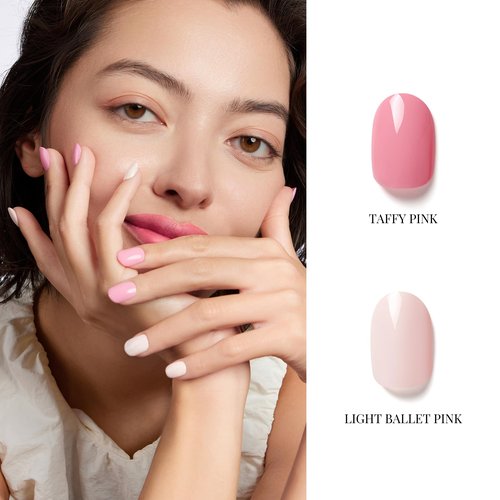 NAILOG Gel Nail Polish Set - 4 Colors Top Coat Color Gel Base 3-In-1 Soak Off UV Gel Polish Kit for Home DIY & Birthday Gifts for Women | Fushcia, Taffy Pink, Shimmery Pink, Beige Pink