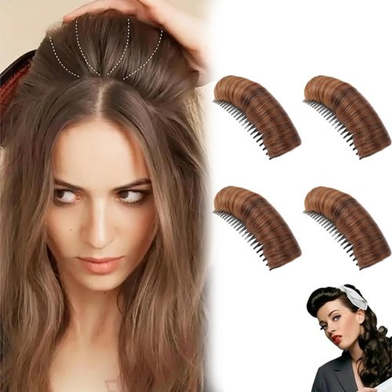 Invisible Fluffy Hair Pad, Natural Hair Bump Clip for Volume, DIY Heighten Hair, Fluffy Hair Pad Styling Insert Tool, Hair Bun Invisible False Hair Clip(4pcs, Light brown)