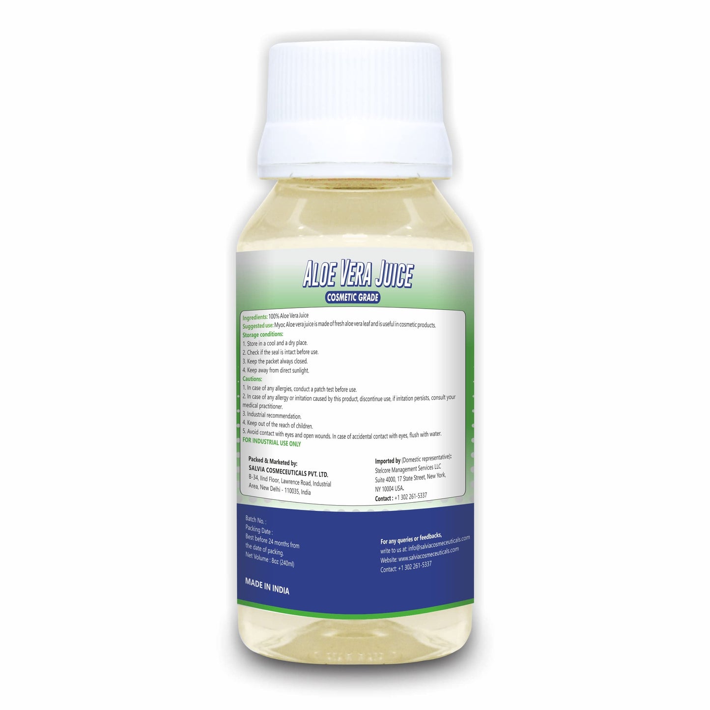 MYOC Aloe Vera Juice (240 ml / 8.11 fl oz) - Cosmetic Grade Liquid Base for Gels Toners Serums Creams Haircare & DIY Formulations