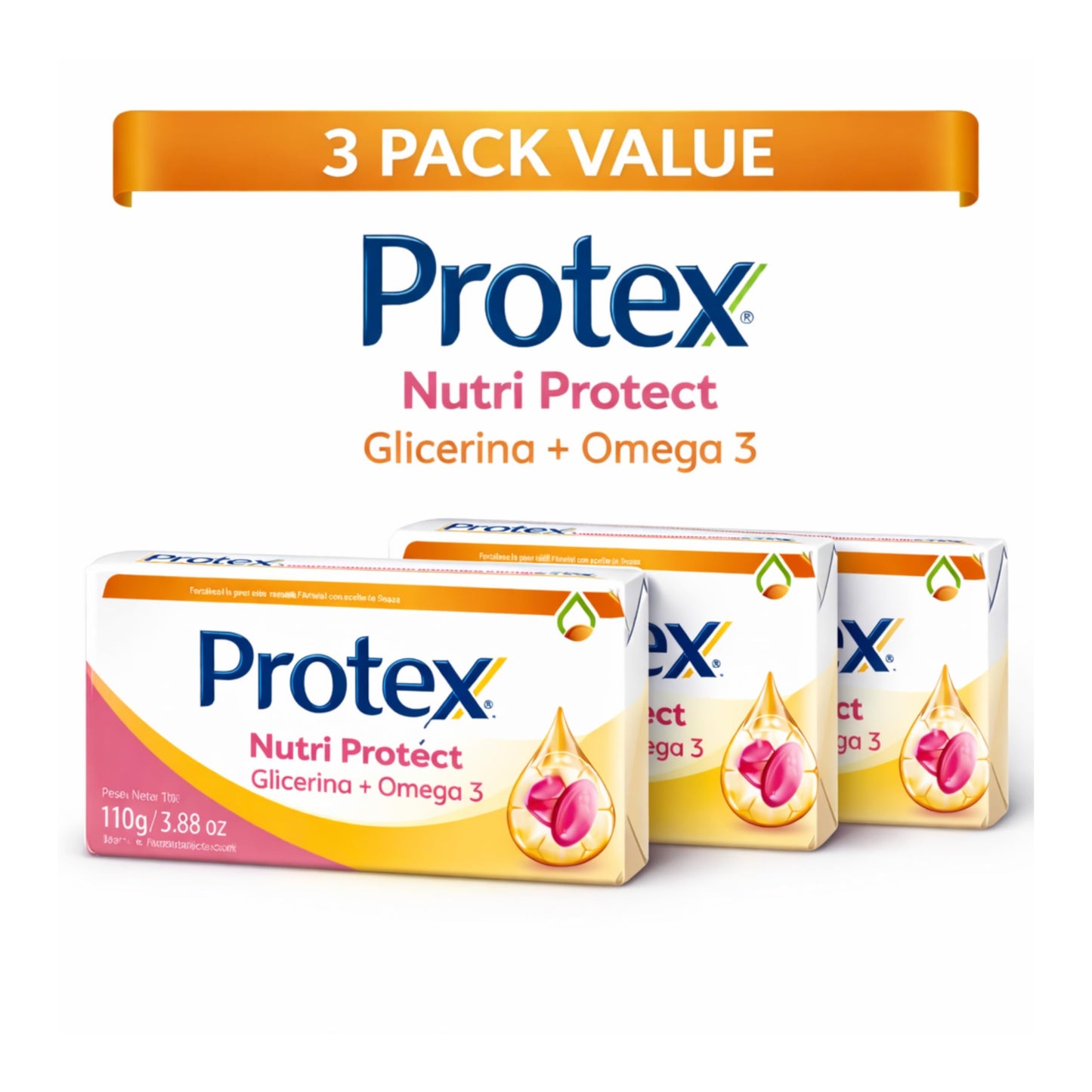 Protexx Antibacterial Bar Soap 3 Pack – Nutri Protect Glycerin + Vitamin E, Antibacterial Body Soap Bars, 110g Each