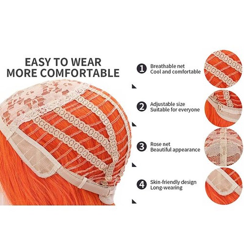 BERON Orange Wig Long Curly Wig Flame Color Wig Long Wavy Charming Full Synthetic Fire Wigs for Women Girls Long Curly Wigs Ombre Orange Wig with Wig Cap