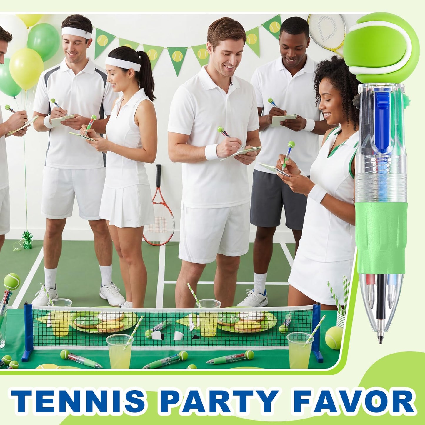 Kosiz 24 Pack Tennis Party Favors Tennis Team Gifts Multicolor 4 in 1 0.5mm Ballpoint Pen for Office Sport Lover Novelty Gifts Goodie Bags Stuffers
