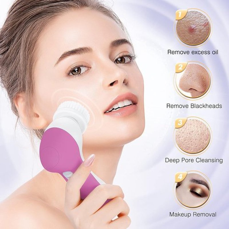 COSLUS Facial Cleansing Brush Silicone Face Scrubber: 7 in 1 FBS-D Electric Exfoliating Rotating Massage Device Waterproof Deep Cleaning Exfoliation Spa Machine - Electronic Skin Care Wash System