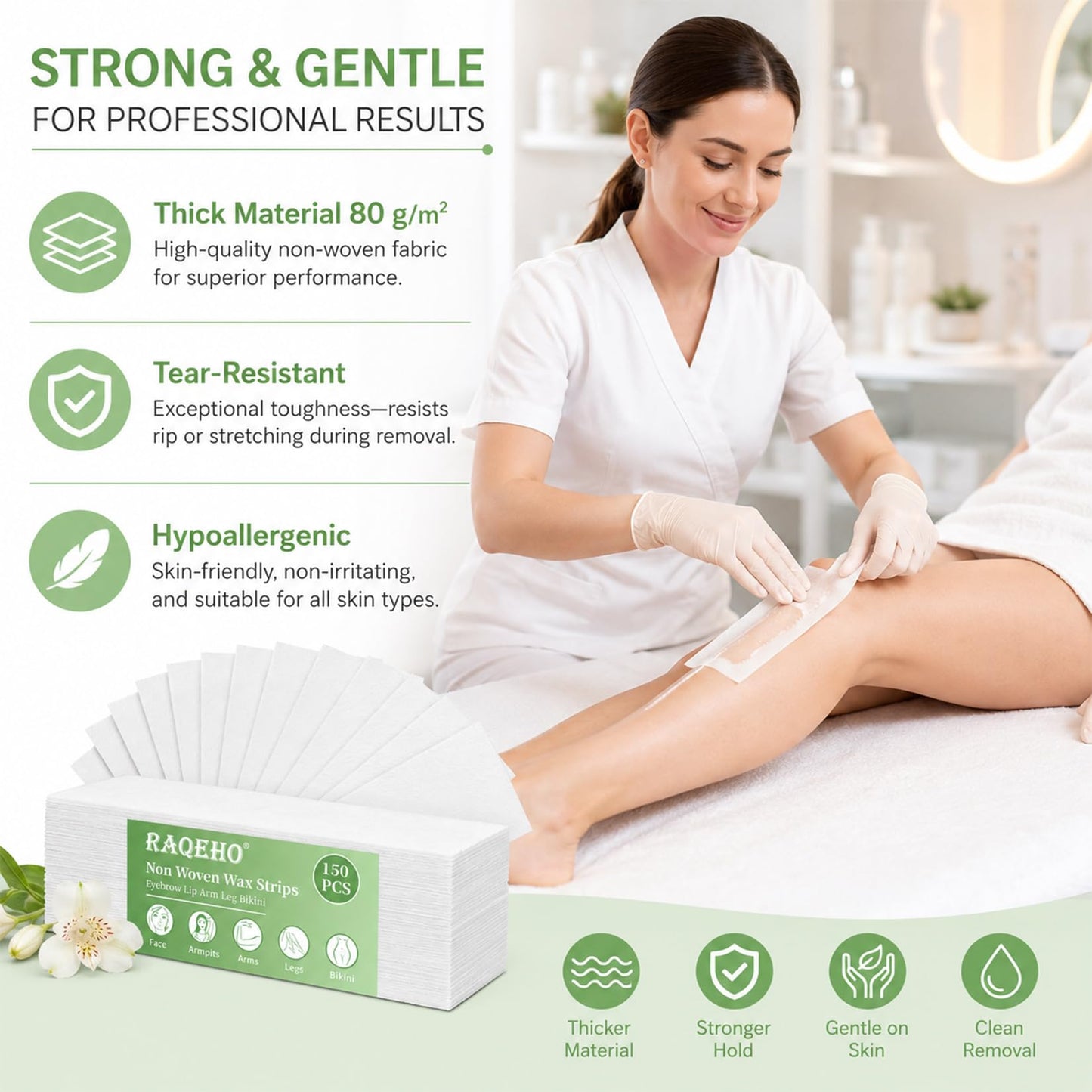 RAQEHO 150 Non Woven Wax Strips - Large Wax Paper Sheet for Hair Removal