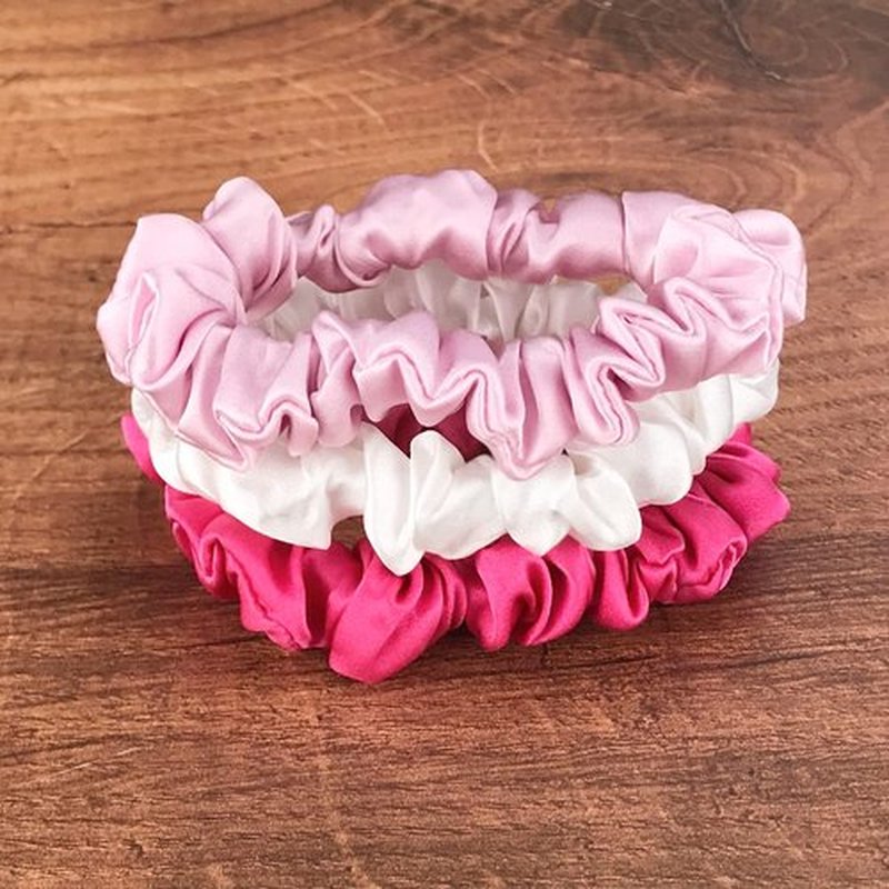 Celestial Silk Mulberry Silk Scrunchies for Hair (Small, Hot Pink, Soft Pink, White)