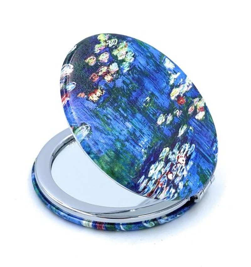 Aeisage Small Handbag Mirror Compact Mirror for Girls Purse Mirror Folding Pu Leather Floral Mirror Compact Claude Monet Water Lilies Unique Gift for Sister