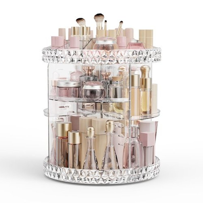 Rosoenvi Rotating Makeup Organizer, 360° Spinning Skincare Organizers, Adjustable Layer Cosmetic Storage Lazy Susan Makeup Organizers for Dresser Bathroom, Large, Clear