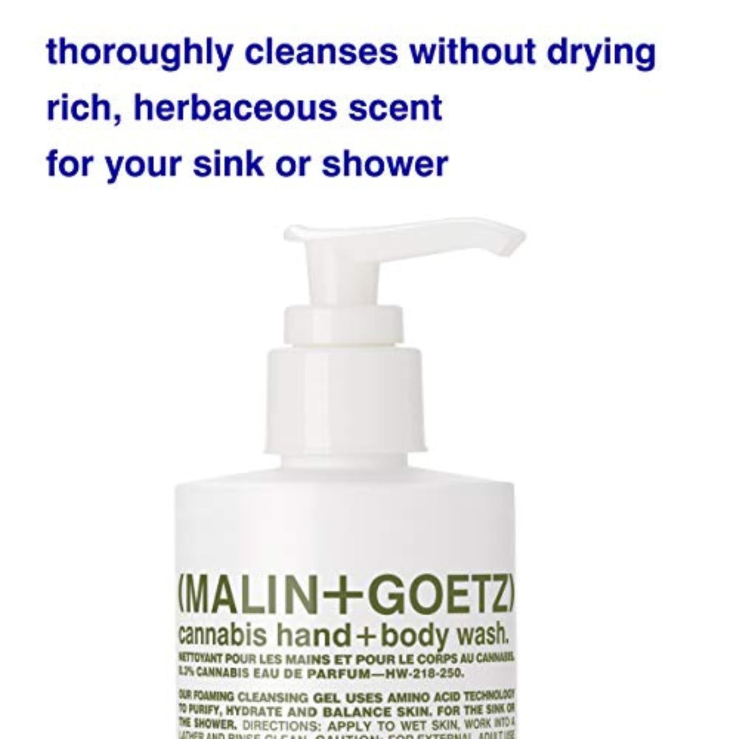 MALIN+GOETZ Hand + Body Wash | Gentle Foaming Cleanser with Botanical Extracts and Amino Acids | Hydrating, pH-Balanced, Unisex Scent | Vegan & Cruelty-Free (Cannabis, 8.5 Fl Oz)