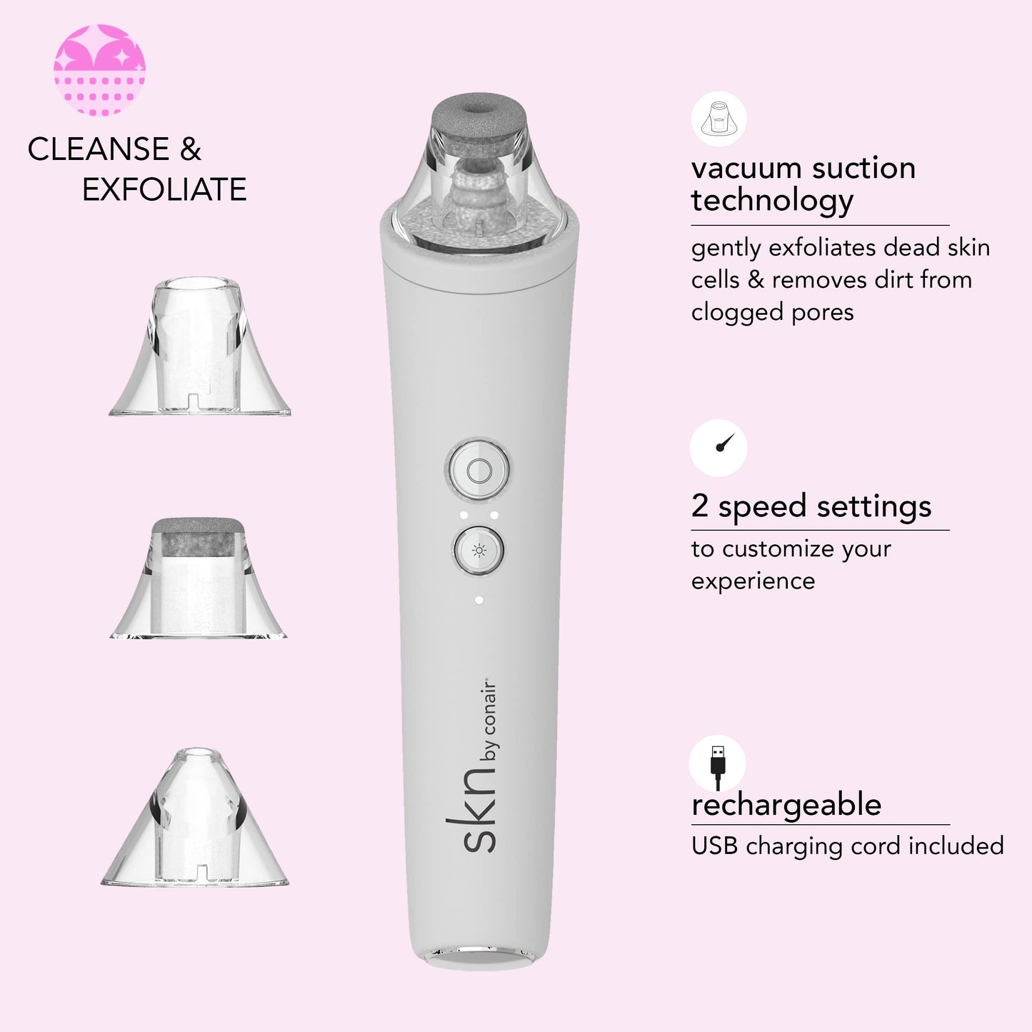 skn by conair Microdermabrasion Facial Tool, Pore Vacuum, Remove Dead Skin Cells and Dirt from Clogged Pores