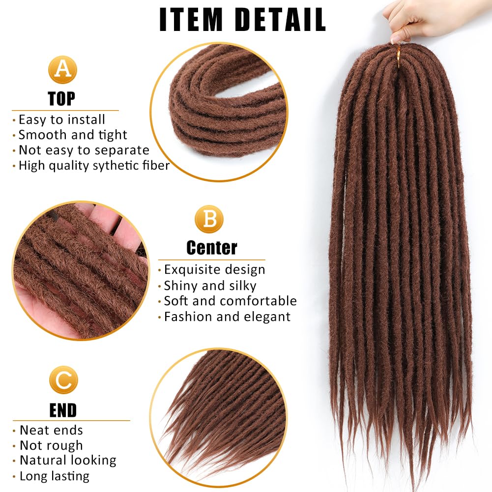 Aguacor Straight Dreadlocks Synthetic Double Ended Dreadlock Extensions 24inches 5 Strands Width 1.2cm Soft Dark Brown DE Dreadlock Extensions for Women (5 Strands, 30#)